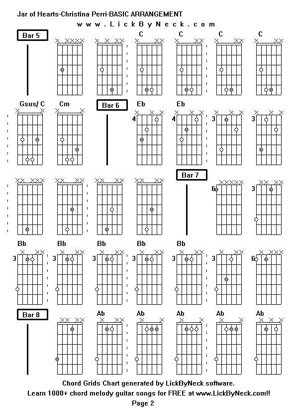Chord Grids Chart of chord melody fingerstyle guitar song-Jar of Hearts-Christina Perri-BASIC ARRANGEMENT,generated by LickByNeck software.